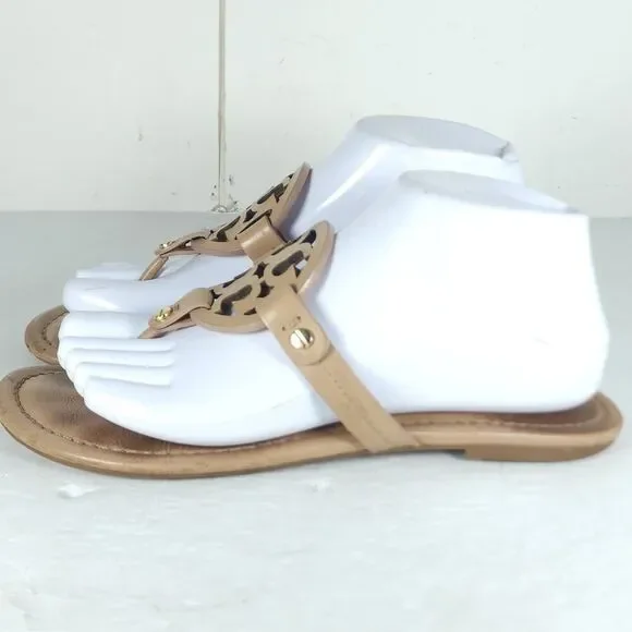 Tory Burch Women's Miller US 8,5M Light Make Up Leather Logo Flat Thong Sandals - Picture 2 of 16